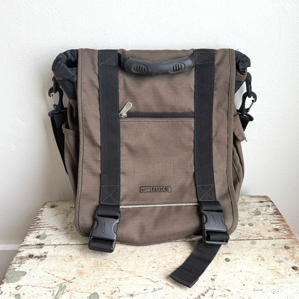 Nike Vintage Messenger Bag Brown Canvas Convertible Backpack Y2K Utility